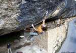 [ Chris Sharma on the first ascent of Demencia Senil 9a+ at Margalef, Cataluyna, Spain, 3 kb]