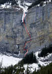 [The Jimmy Skid Rig (300m, WI5 M12) on the northeast face of Pigeon Mountain, Alberta., 3 kb]