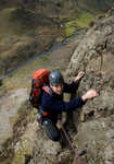 [John seconding Spiral Stairs (VDiff), Cromlech, Llanberis Pass.  The start of Spring?, 3 kb]