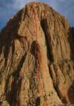 [The top 13 pitches of Storm O'Clock, 7a 620m, 19 pitches, near Taghia., 3 kb]