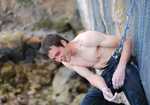 [Pete Robins at the belay of Liquid Ambar, F8c after his successful redpoint ascent., 3 kb]