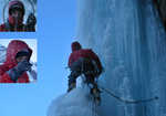 [Jon Griffith getting a good showering on Patri Droite, insert shows ropes and jacket after., 2 kb]
