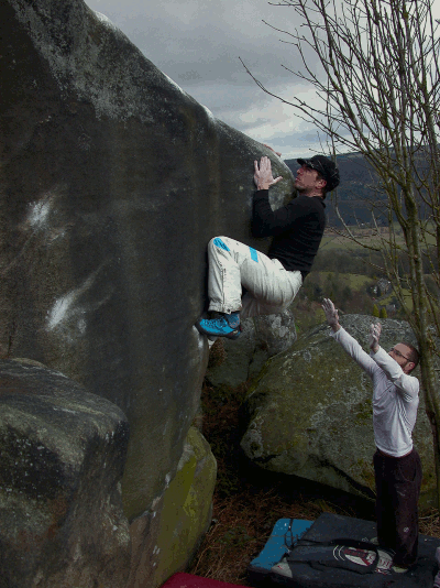 Me on first ascent of "Rex rgis of rusticus res" (king of the rural object) stanton moor bouldering