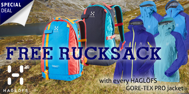 Free Tight Legend rucksack with every Haglofs Gore-Tex Pro jacket.