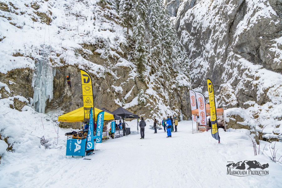 Manufacturers stand at th ice climbing meeting