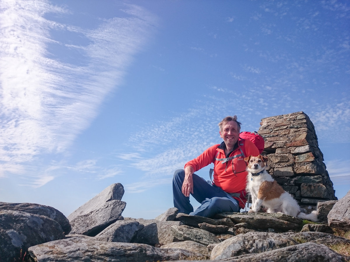 On the summit of Rhinog Fawr with my dog Bertie © Graham Uney