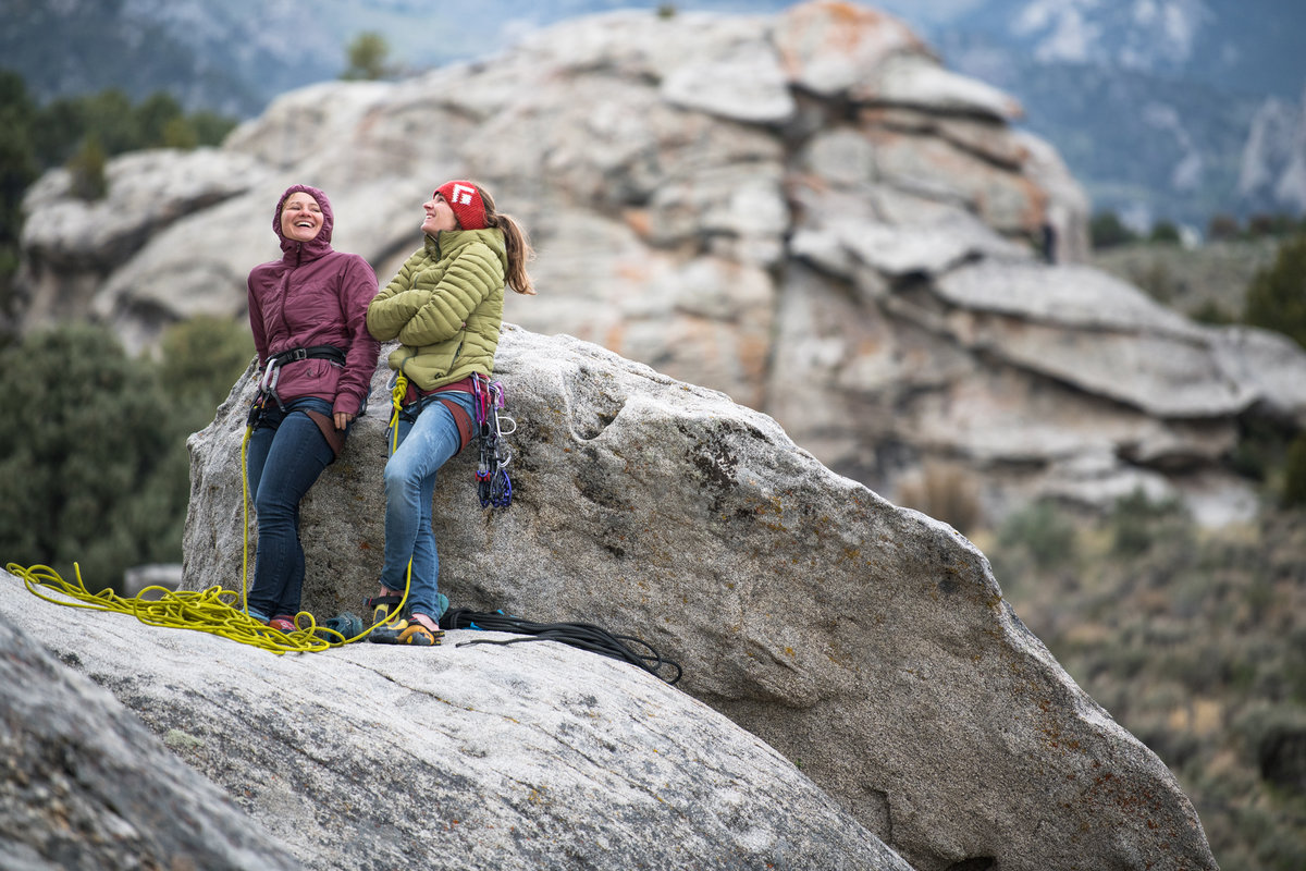 BD Athletes Hazel Findlay and Babsi Zangerl testing out the new range © Black Diamond