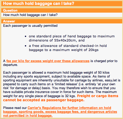 EasyJet's web site has plenty of information for users