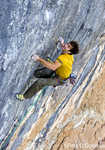 Chris Sharma, seen here in action on his route, ‘Pachamama’ (9a+/b) at Oliana, 5 kb