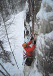 Alpinist jacket in action. Solvalla icefall, Helsinki, Finland. Photo: T. Leskelä, 4 kb