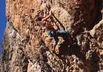 Steve McClure climbing the F8c+ route of Blomu at Santa Linya, Spain, 5 kb