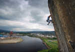 Will Atkinson seconds before a 40 foot whipper off the top of Requiem at Dumbarton Rock., 3 kb