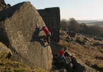 David Noddings and his shadow on Crescent Arete at Stanage, 4 kb