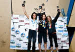 The women's podium: Melissa le Neve, Akiyo Noguchi and Alex Puccio, 5 kb