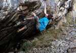 James Squire climbing 'Boy Racer' at Dinas Rock (Main Crag)., 4 kb
