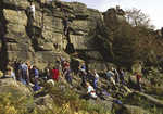 Climbing groups in action at Birchen Edge, Peak District, 5 kb
