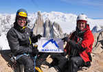 The summit team after completing the first ascent of Via Russo on SE Face of Aguja Poincenot, 5 kb
