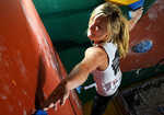 Shauna Coxsey stretching for the title as well as the finishing hold on problem 3 of the 2012 BBCs, 4 kb