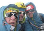 Dunglung Khangri SW Face. Summit in a whiteout. Climbers L-R Simon Yearsley, Malcolm Bass, Paul Figg. Photo Simon Yearsley, 4 kb