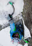 Viv Scott testing the DMM Apex axes at Sector Ecosse, Argentiere, Chamonix, 4 kb
