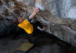 Alex Barrows making the long-awaited second ascent of Pilgrimage, Parisella's Cave., 4 kb