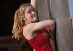 Shauna Coxsey pulling hard to secure second place at Millau, France, 3 kb