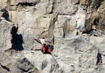Chris climbing the 'Grey Bands Traverse' pitch on the first British NIAD solo., 4 kb