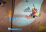 Shauna Coxsey about to make the final move to finish problem 4 and win a gold medal, 3 kb