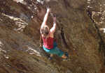 Jemma Powell making the first ascent of Arya, 7B+, Rhiw Goch, 4 kb