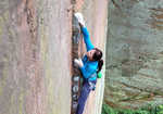 Emma Twyford climbing Yukan II, E6/7 6b, Nesscliffe, 4 kb
