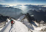 Valentine Fabre high on the Peuterey Arête to Mont Blanc de Cormayeur, 4 kb