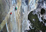 Kevin Jorgeson on Pitch 14, ~9a, Dawn Wall project, El Capitan, Yosemite, 5 kb