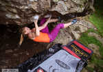 Leah Crane on Tourniquet font 8a, climbing in the Leah pant, 5 kb
