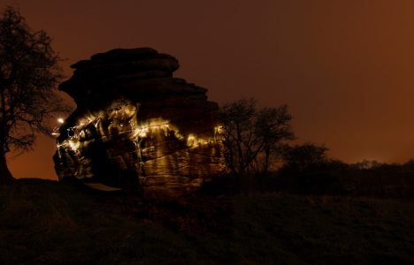 Headtorch bouldering on grit. Me doing Rock Around The Block (6a) at Spofforth, Yorkshire, 2 kb