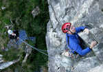 Dan Middleton, belayed by Carissa Lough, practicing what he preaches at Brandy Crag, Duddon Valley, Cumbria., 4 kb