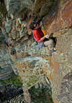 James McHaffie onsighting Isis is Angry (E7), on Yellow Walls, Gogarth, 5 kb